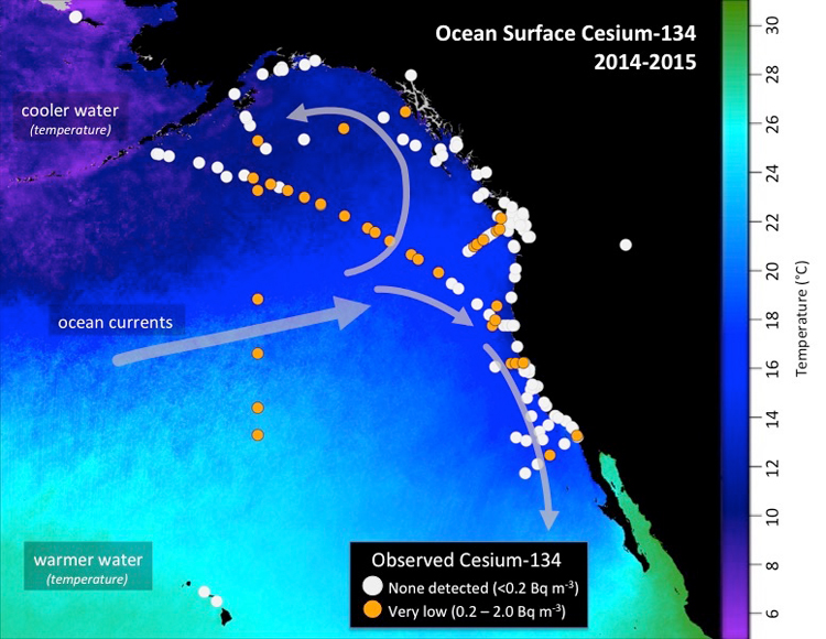 WHOI Fukushima radiation west coast map